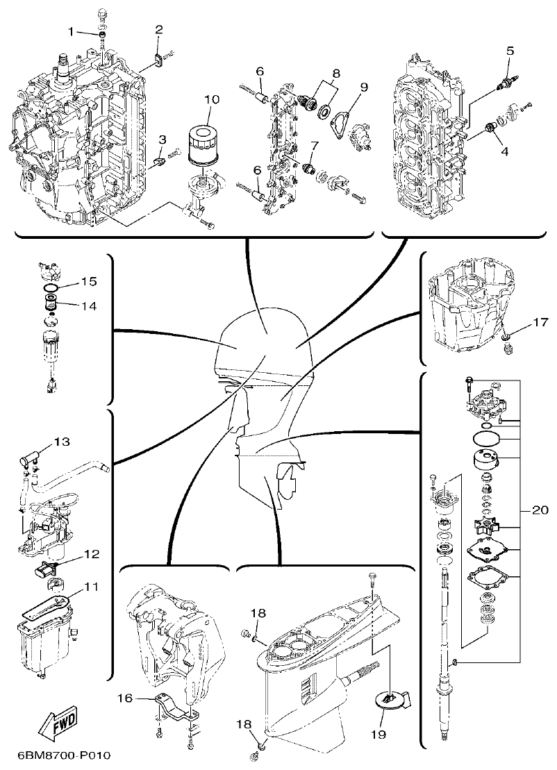 Yamaha F150FET, FL150FET SCHEDULED SERVICE PARTS parts diagram